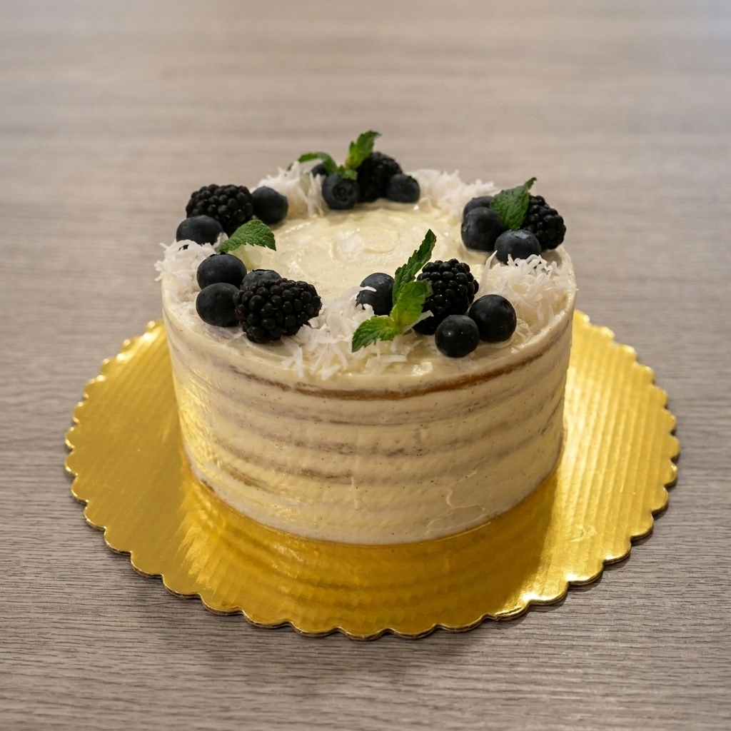 Blueberry layered honey cake with coconut ganache